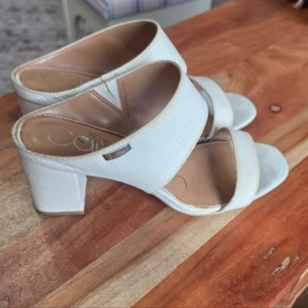 Calvin Klein Ivory Block Heel Mules - Picture 2 of 5
